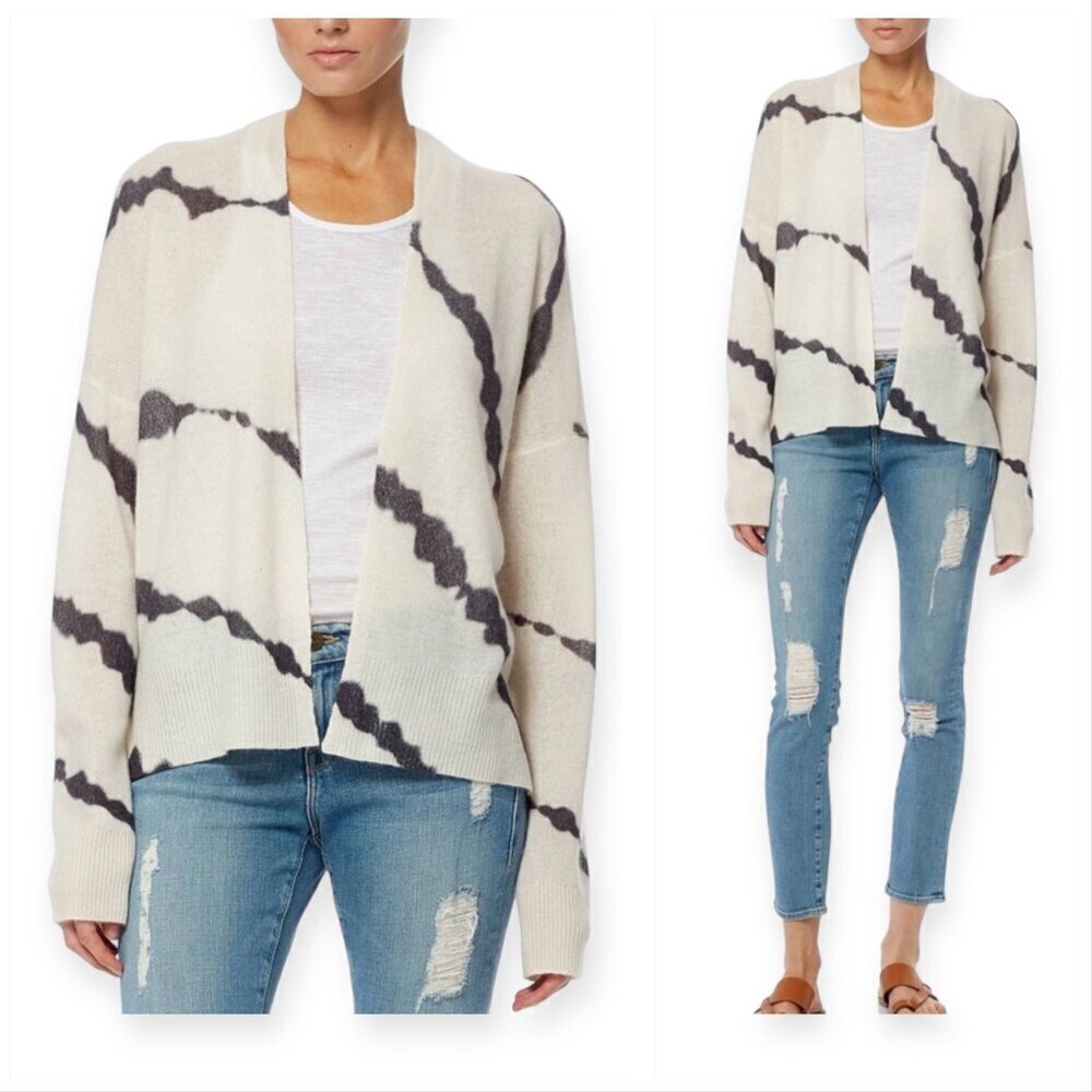 360 Cashmere Alexina Open Front Cardigan, White/ Charcoal, Size S, NWT‎